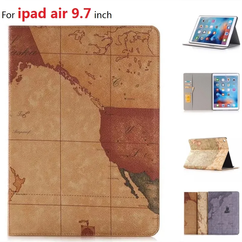 

Hot Sale Fashion Map Tablet Cover Case for Ipad air 9.7 inch Wallet Style Flip Bracket Leather Sleeve for ipad air 9.7" cases