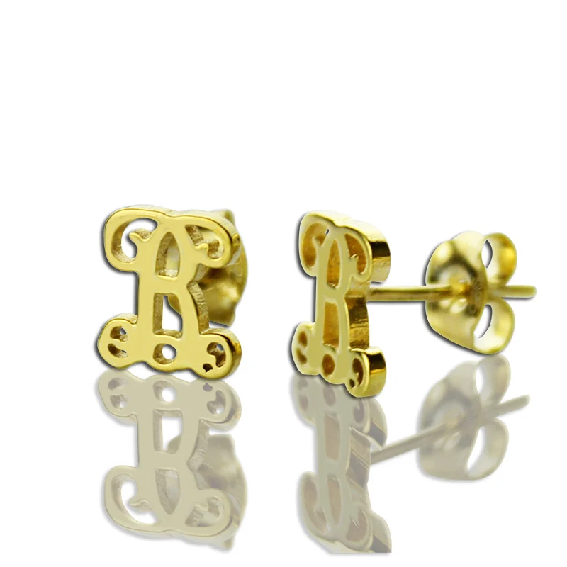 Gold Color Initial Stud Earrings Personalized Monogram Stud Earrings