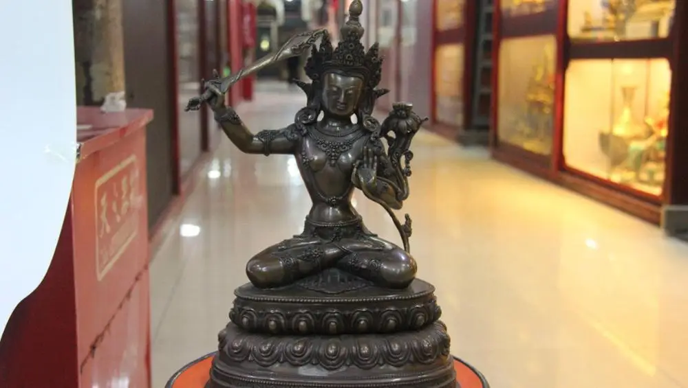 

14 China temple Pure Red Copper Bodhisattva Manjusri Manjushri kwan-Yin Statue