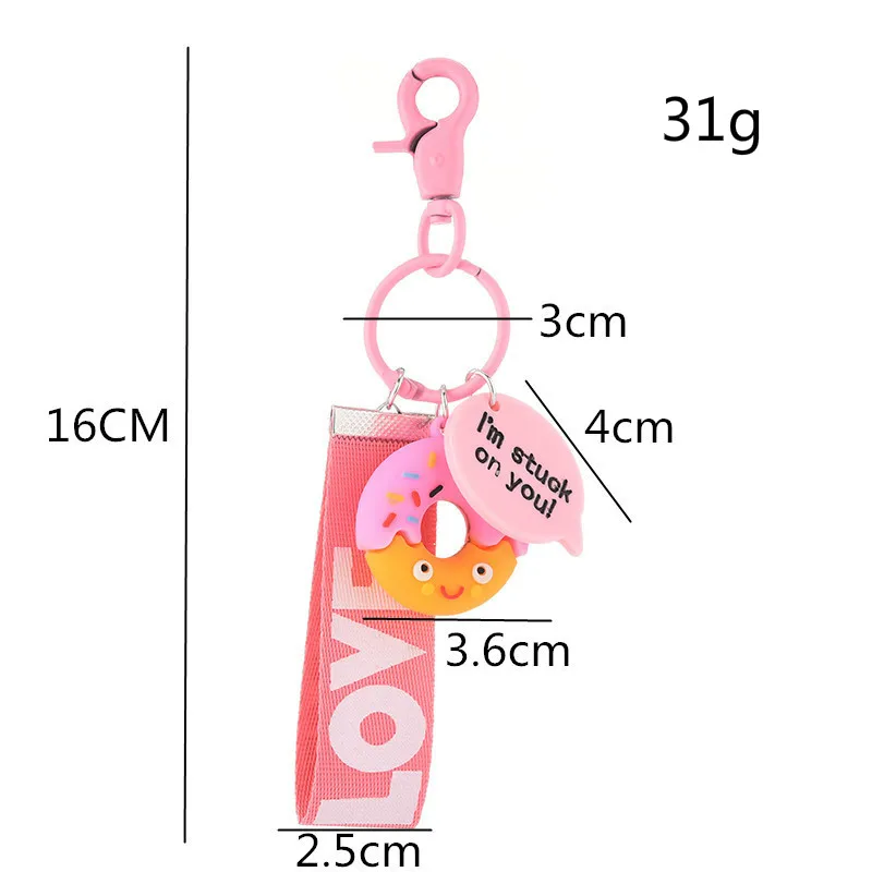 1PS Resin Mini Cute Key Chain Kawaii Bag Chain Straps Donut Cake Keychain For Girl Gifts Love Pendant Bag Charm Key Ring