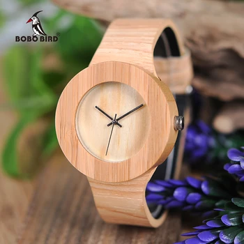 

BOBO BIRD Round Bamboo Wood Watches Women Quartz Battery Men Watch Custom Logo with Leather Band Relogio Gifts