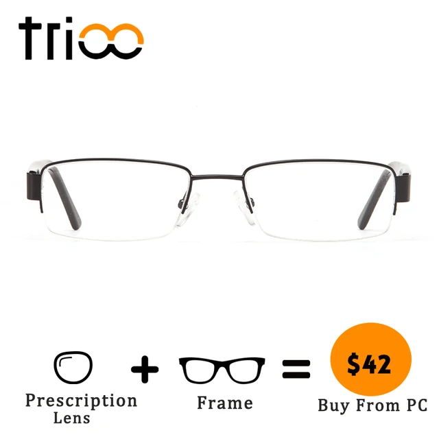 TRIOO Astigmatism Male Prescription Glasses Men Square Semi Rimless