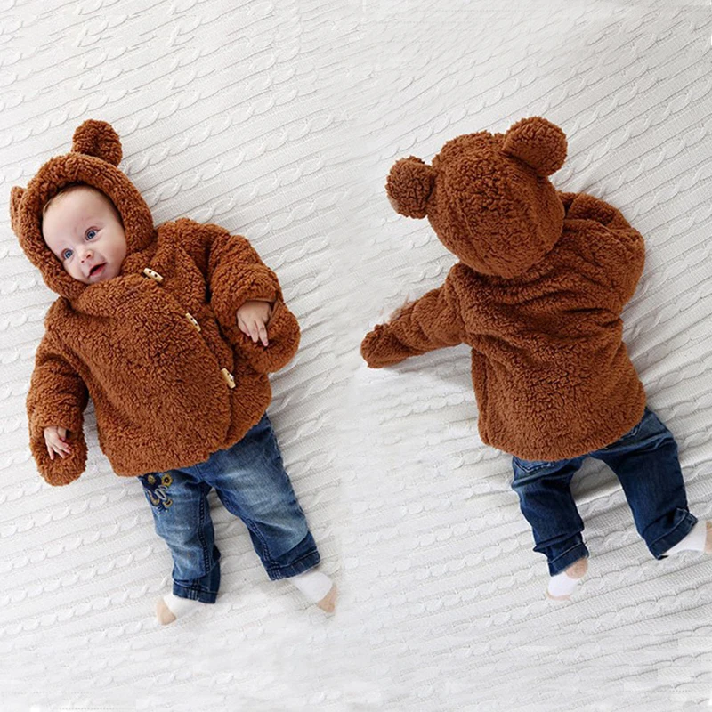 

Baby boy girl warm coat ear hooded jacket cute kawaii thicken coat outwear velvet fleece zipper jacket fallw winter clothes YY82