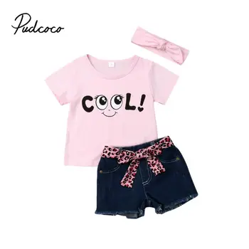 

1-5T Babies Girl Summer Clothing Set Baby Girls Cool T-shirt + Bow Camouflage Belt Shorts + Headband 3pcs Outfits Sets New