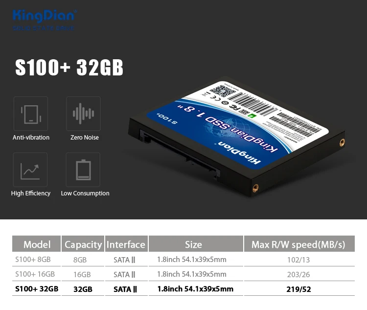 (S100 + серии) KingDian SATA SATA2 S100 + 8 ГБ 16 ГБ 32 ГБ SSD 1,8 дюймов Internal Solid State Drive диск