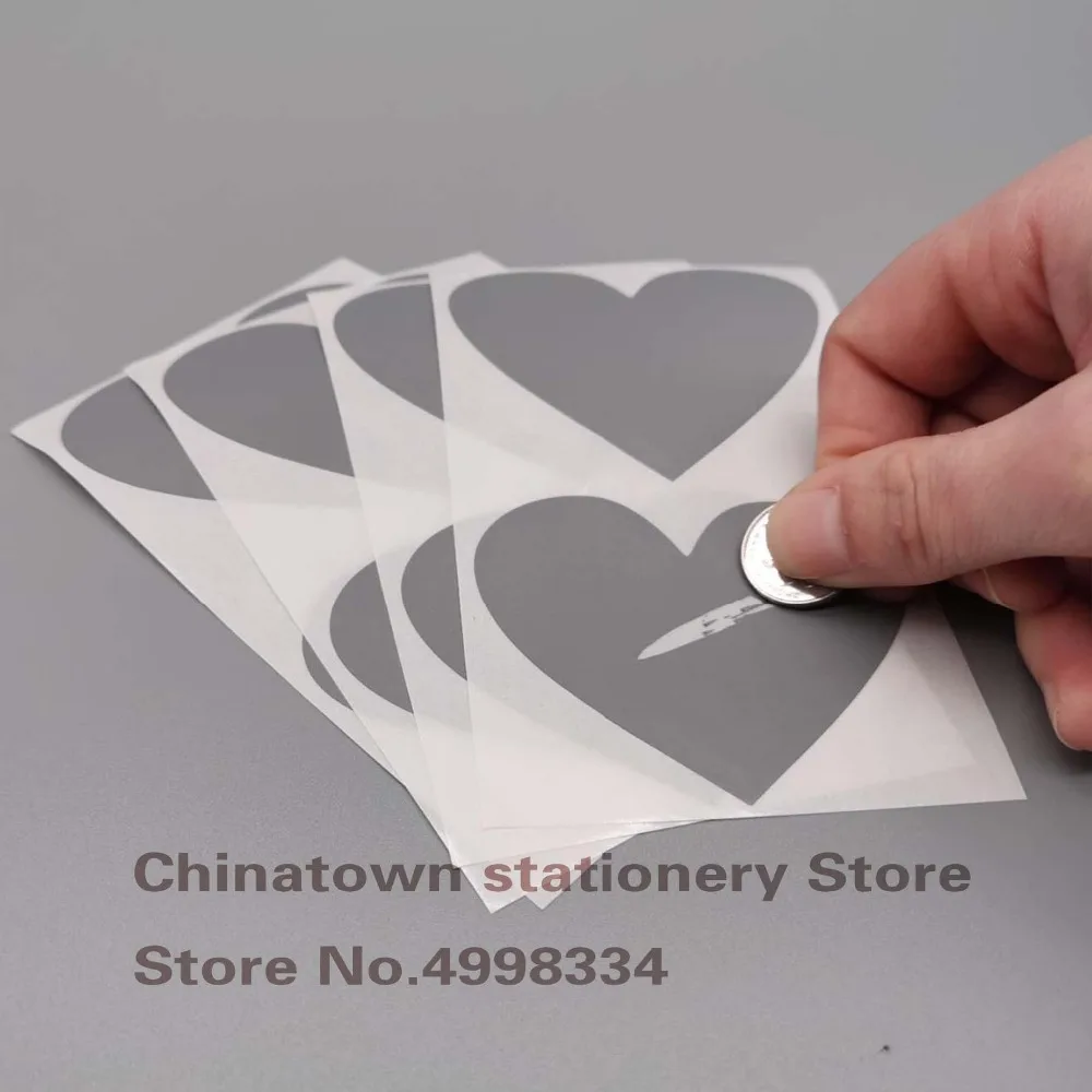 

50pcs Scratch Off Stickers 60x70mm Love Heart Shape Gray Color Blank For Secret Code Cover Home Game Wedding Message