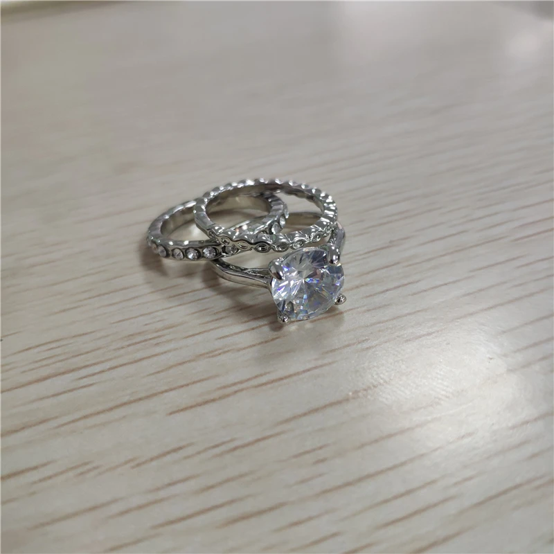 3 шт. в 1 набор женских обручальных колец серебряного цвета, набор ювелирных украшений, модное обручальное кольцо с цирконием, вечерние кольца Z3X367