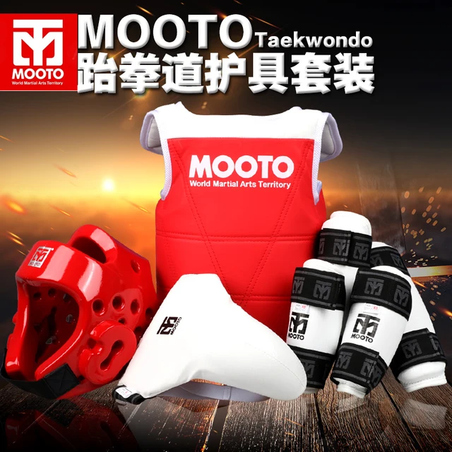 Best price at $121 Cheap New Adult kids Mooto taekwondo thickening wtf taekwondo protection 5pcs taekwondo protector chest protector karate helmet