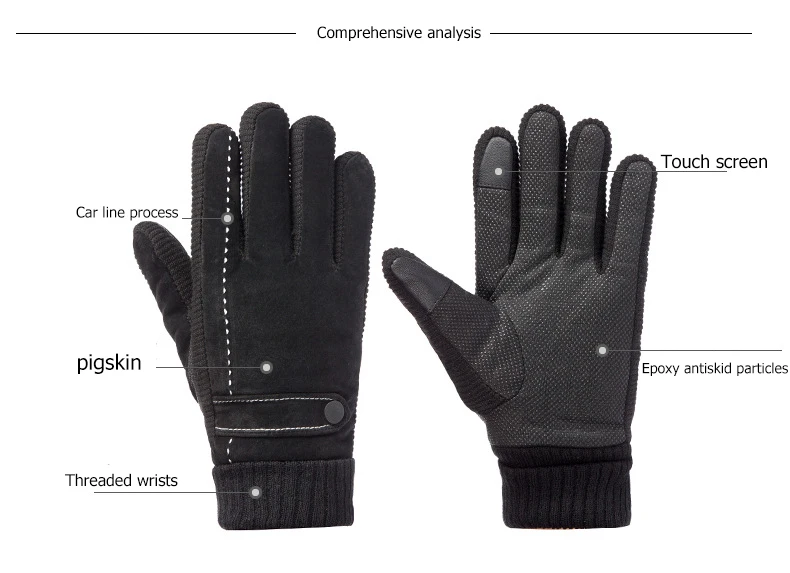 Мужские теплые зимние перчатки, перчатки из натуральной кожи, мужские толстые теплые кожаные перчатки высокого качества, мужские вязаные перчатки
