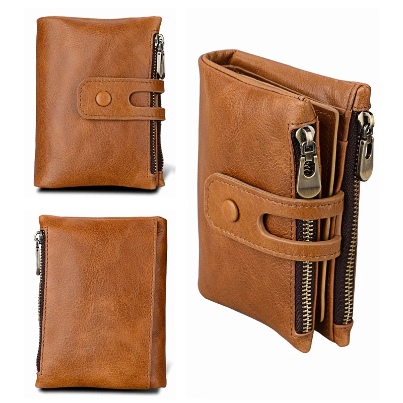 

2019 New Men Women Genuine Leather Short Wallet Real Cowhide ID Card Holder Bag Pack Solid Color Zipper RFID Pocket Designer