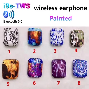 

i9s tws wireless earphone Painted Colorful Pattern sport earbuds Bluetooth headset with charging case for mobile phone pk i7s i7