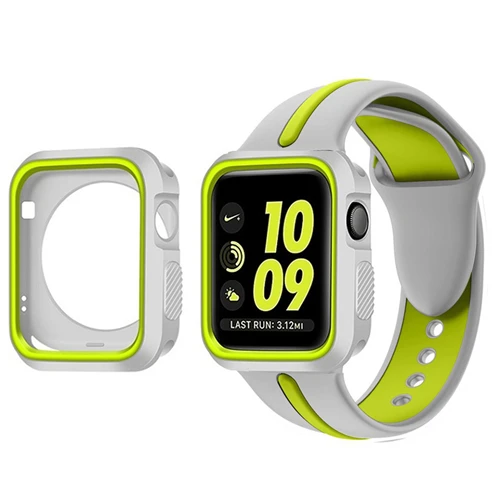 Силиконовые спортивные для Apple watch ремешок correa чехол 42 мм 38 iwatch серии 3 2 1 повязки на запястья-браслеты ремень Защитная крышка - Цвет ремешка: band with case
