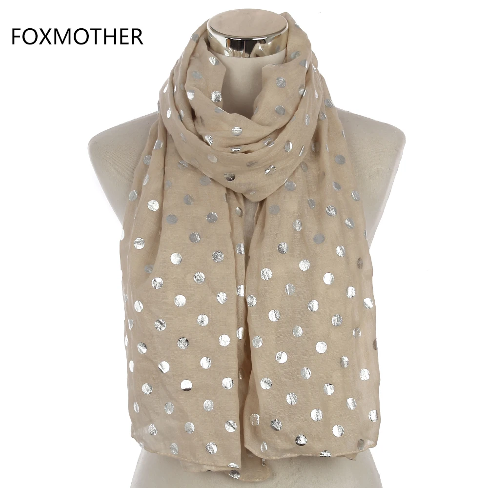 FOXMOTHER Модный женский темно-синий черный белый бронзированный фольгированный серебряный шарф в горошек Женские точечные шали шарфы