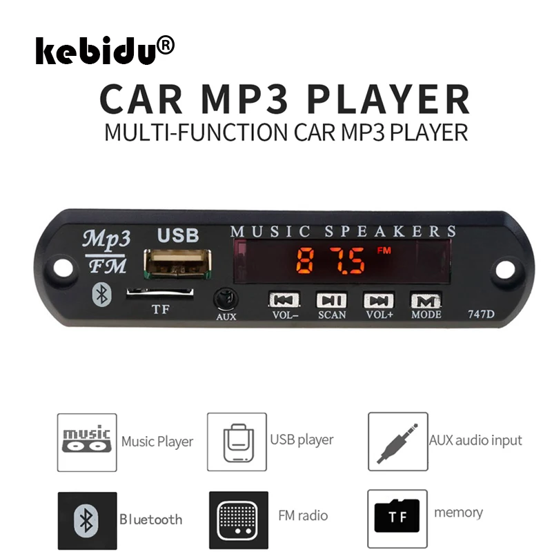 

kebidu 5V 12V Bluetooth MP3 Decoder Board MP3 Player Car Kit FM Radio TF USB 3.5 Mm WMA AUX Audio Receiver wholesale