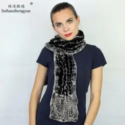 Linhaoshengyue длинные 140 см зимние теплые модные с натуральным кроличьим мехом шарф Бесплатная доставка