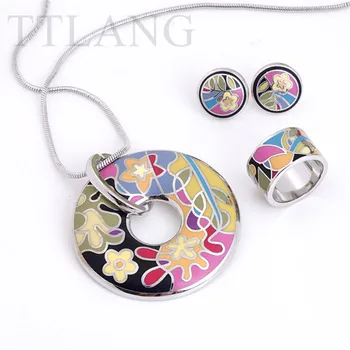 

Free Shipping! Charming Colorful Flower Enamel Jewelry Set (Necklace, Earring, Ring),1pcs/pack
