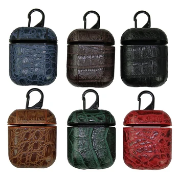 

6 colors Alligator pattern earphone protective cover with hook Shockproof Leather Charging Headphone case for Apple Airpods