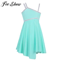 Асимметричное Платье на лямках для девочек-подростков; блестящее балетное танцевальное платье-пачка; гимнастическое трико; латинский сценический костюм для выступлений