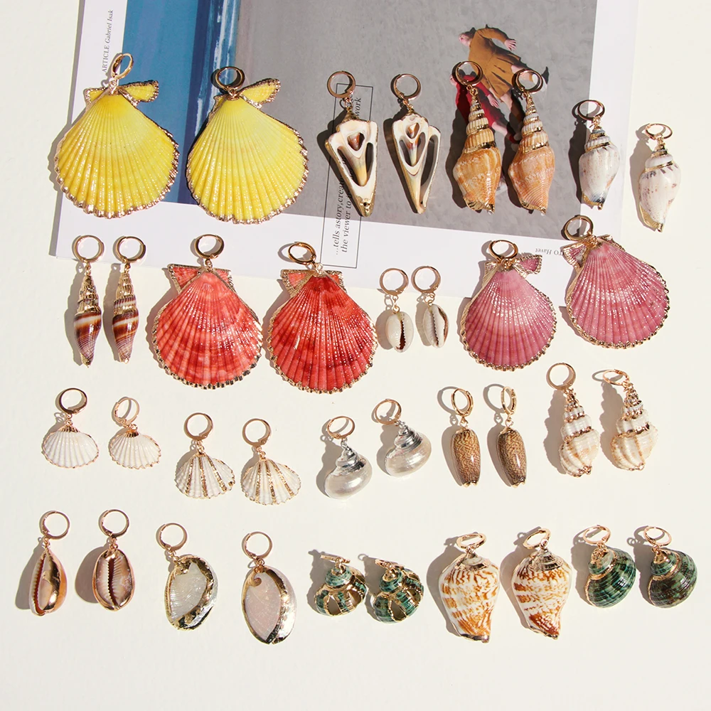 

18 Models Natural Shell Drop Earrings Gold Color Geometric Earrings For Women Bohemian Sea Ocaen Style Earrings Jewelry Mujer
