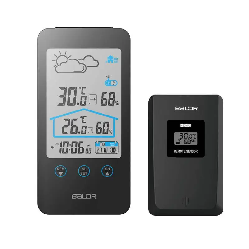 

Household Wireless Digital Thermometer Hygrometer Moon Phase C/F Temperature Sensor Humidity Meter Alarm Clock Weather Station