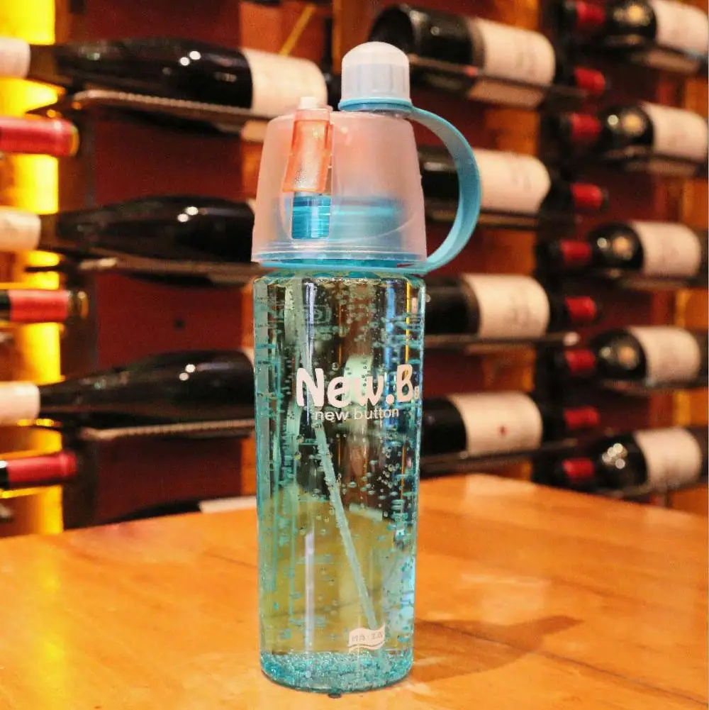 Горячая Распродажа креативный спрей открытый Шейкер Бутылка спортивная портативная космическая двойная охлаждающая ПП пластиковая чашка - Цвет: Синий