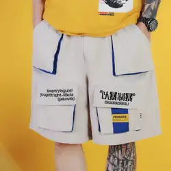Мужские шорты Карго Хип Хоп летняя уличная одежда Китайский Персонаж embroid печать 2019 Новая мода до колена Короткие джоггеры