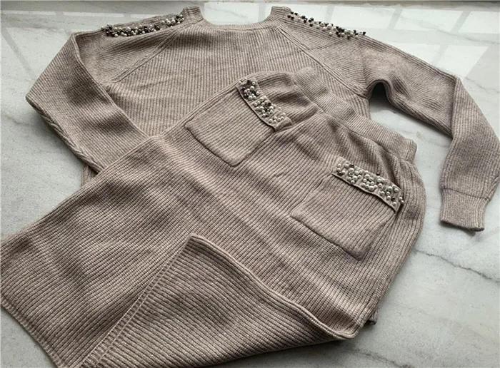 Cashmere knitted suits with skirt for women 8