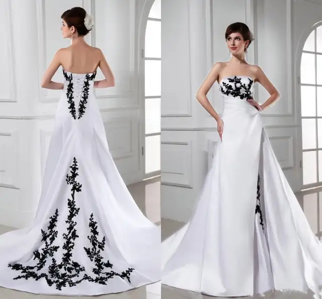 Fashion 2019 Wedding Dresses Strapless Appliques Black Lace White