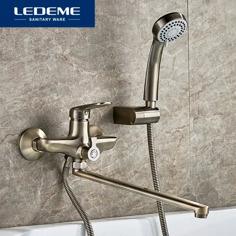 Ledeme Antique Brass Bathtub Faucet Bath Faucet Mixer Tap Wall