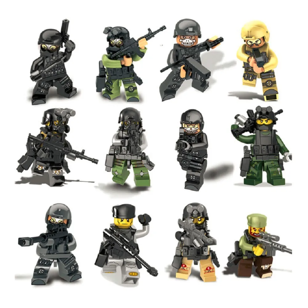 

Modern super police Ghost Assault Team batisbricks figure building block military swat special forces minifigs weapon toys