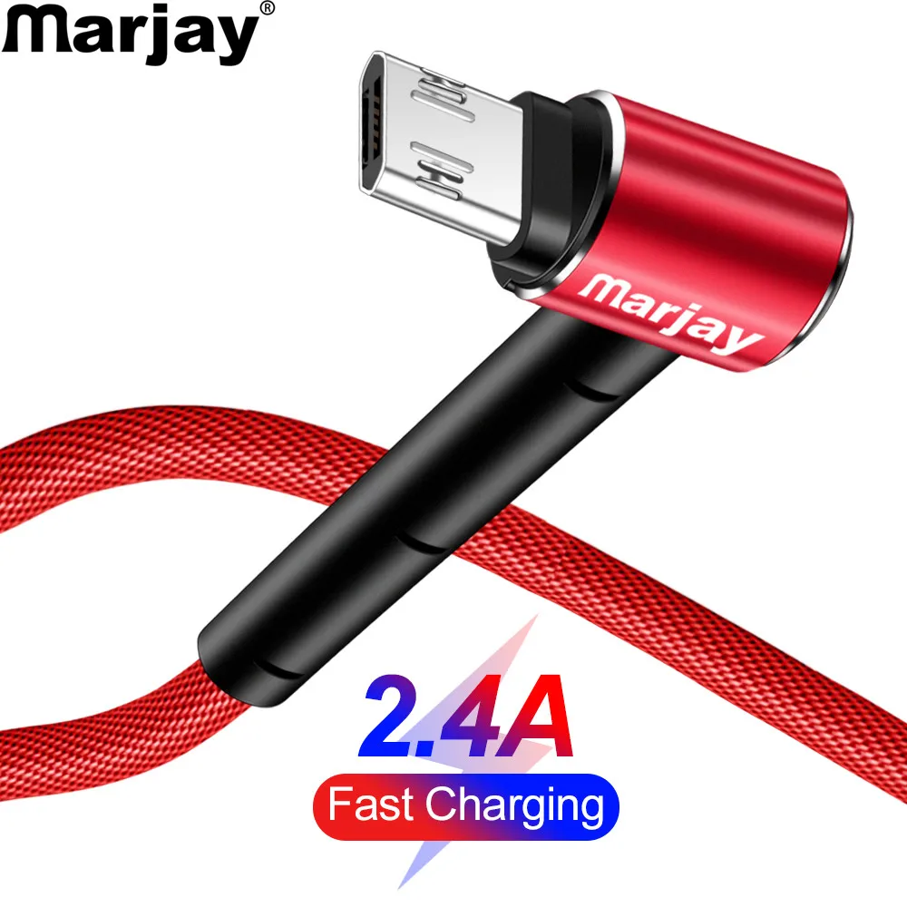 Marjay Micro USB кабель 2.4A Быстрая зарядка 90 Dgree Microusb для samsung Xiaomi Redmi 4 Note 5 huawei Android телефонный провод шнур