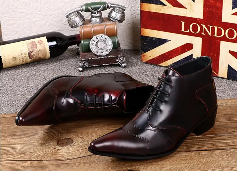 Кожаные туфли на высоком каблуке с острым носком в европейском и американском стиле свадебные туфли на шнуровке мужские Ботинки martin мужская обувь