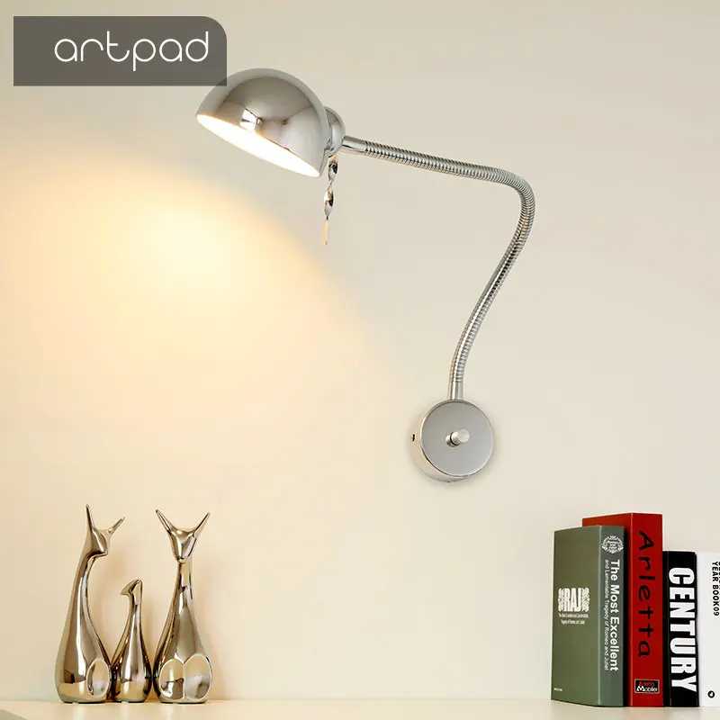 

Artpad Modern Flexible Wall Lights with Switch and EU/US Plug in 360 Degree Rotatable Goosenck Swing Arm Wall Mounted Light Lamp