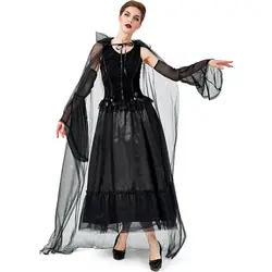 Черная ночь Блуждающие души призрак ведьма вампир костюм для косплея с капюшоном мыс для девушку на Хэллоуин для девочек вечерние