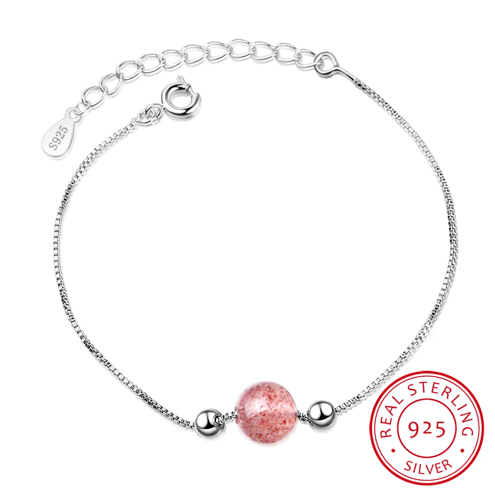 

Simple Fashion Natural Strawberry Crystal Lucky Bead Bracelet For Women Girl Gift 925 Sterling Silver Baraclet S-b192