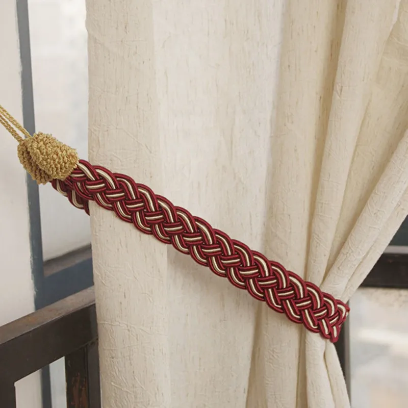

Curtain Home Decorative Free Install Tie Backs Polyester Weave Rope Curtain Tie Backs for Home Hotel Curtain Accessories 2Pcs H1