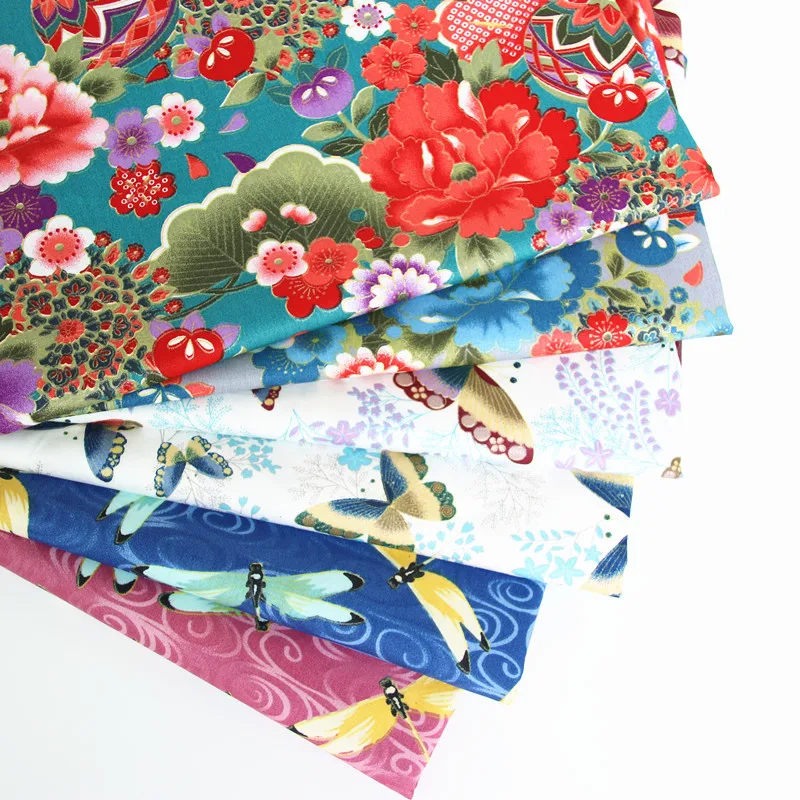 Чесаный хлопок бронзовая японский стиль Элегантный большой цветок Бабочка Стрекоза Ткань для DIY для изготовления одежды сумка Декор ручной работы