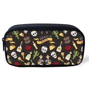 

THIKIN Cactus Punk Skull Print Cute Kids Pencil Bags Fashion Ladies Makeup Bag 3D Design Students Pen Pouch Women Cosmetic Cases