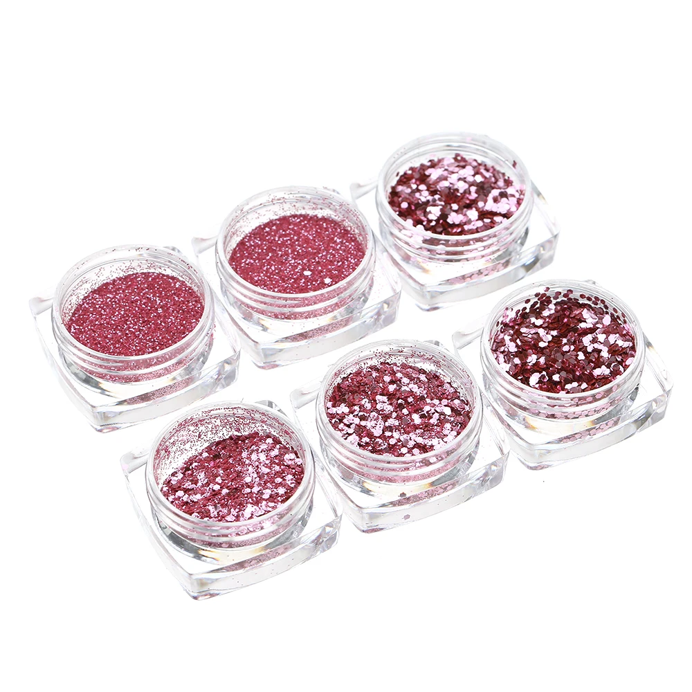 

6pcs Red Pink Shiny Nail Glitter Powder Nail Sequins Glitter Dust Powder Manicure Nail Art Decoration Shining Dust Powder