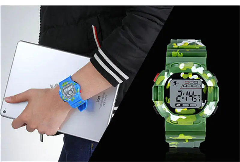 Военная Сигнализация часы спортивные детские электронные цифровой светодиодный для детей часики для мальчиков школы Студенческие часы