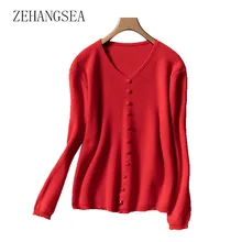 ZEHANGSEA-Autumn and winter new pure cashmere sweater female V-neck pullover three-dimensional bag buckle sweater soft wild