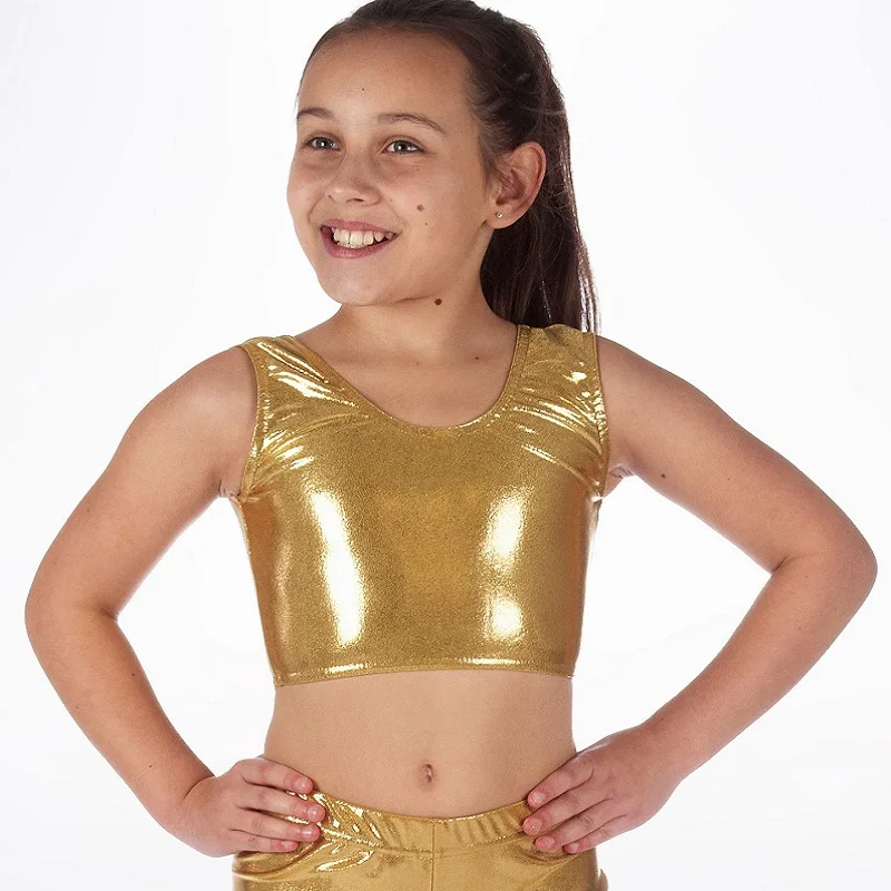 Buy Girls Metallic Tight Crop Top Skinny Ballet Dance Tops Woman's Cropped