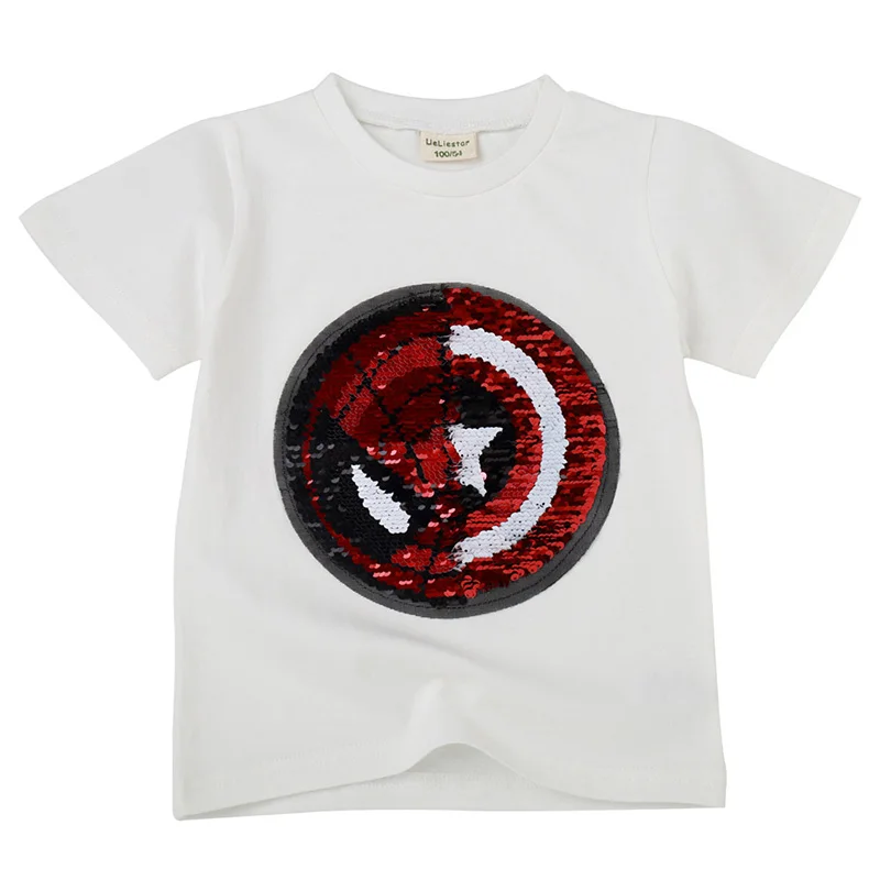 PaMaBa/забавная футболка с единорогом для девочек; ad; летняя футболка с короткими рукавами и блестками для мальчиков; модная детская хлопковая одежда; повседневные топы - Цвет: White Marvel Heroes