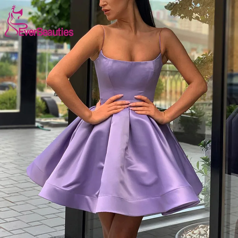 

Short Cocktail Dresses 2019 Satin Spaghetti Straps Square Collar Homecoming Dresses Robe Cocktail