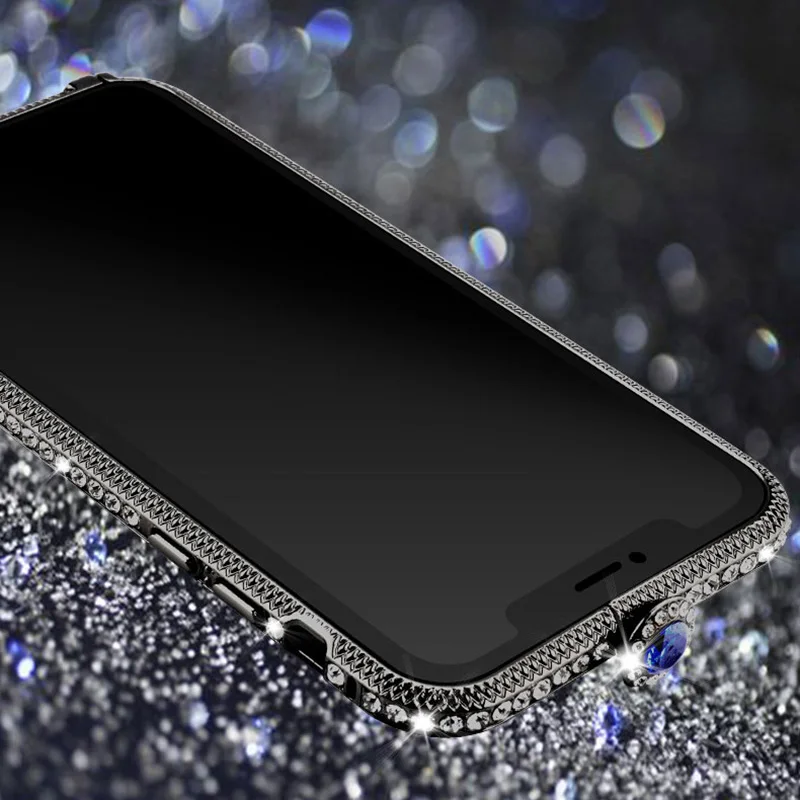 Роскошный Блестящий металлический чехол бампер со стразами для iPhone 11 XS Max XR X 10 6 6S 7