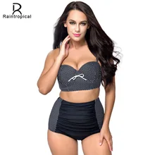 Высокая Талия Купальник 2017 Bikinis Женщины Купальный костюм Старинные Ретро цветочные Push Up Комплект Бикини Плюс Размер Купальники Летний Пляж 4XL
