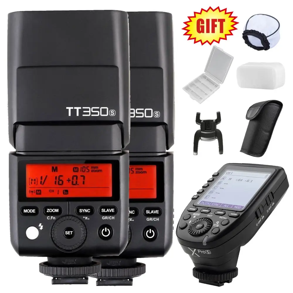

2X Godox TT350S GN36 2.4G TTL HSS Mini Flash Speedlite + XPro-S Flash Trigger Transmitter for Sony Mirrorless Camera