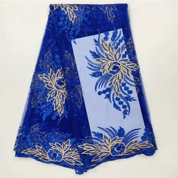 

French Tulle Lace Fabric High Quality Tulle French Blue Color Latest African Lace 2019 New Beaded Lace Fabric 5yards/lot