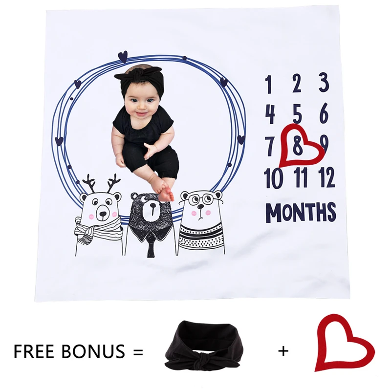 Cute Pattern Infant Baby Milestone Photo Props Background Blankets Play Mats Backdrop Cloth Calendar Photo Accessories Bed Decor