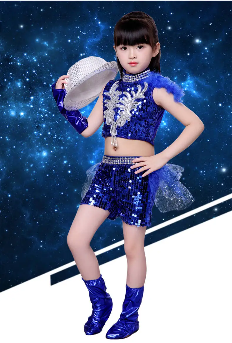 Girls Set Костюмы для джазовых танцев для девочек и мальчиков, Детская Одежда для танцев в стиле хип-хоп Детский костюм для выступлений в Стиле Джаз Одежда для современных танцев 100-160 см - Цвет: Girls Set